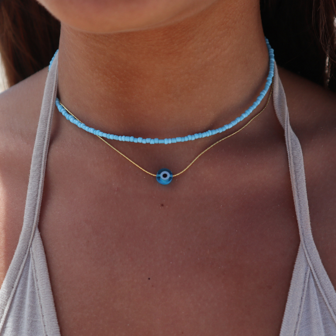 Amalfi Light Blue Seed Bead Choker Necklace