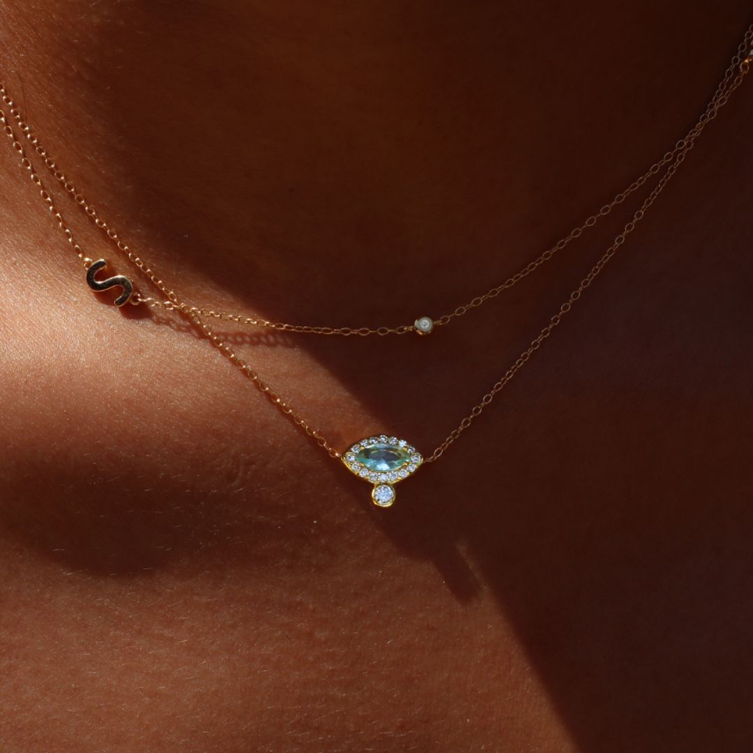 Aquamarine Evil Eye Necklace